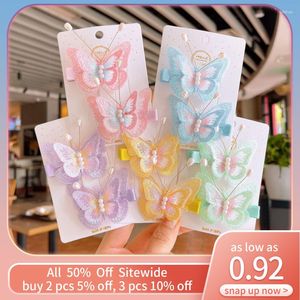 Hair Accessories 2Pcs Kids Clips Sets Mesh Butterfly Hairpins Princess Girls Pearl Barrettes Children Headwear Ornaments