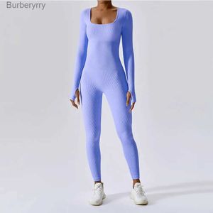 Active Sets Seamless Yoga Suit Women's Bodysuit Spring Dance Fitness Clothes Gym Push Up Workout Bodysuit Tight Long-Sleeved Athletic WearL230927