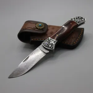 Damascus Steel Pocket Folding Knife Wood Handle High Quality Tactical EDC Knives Outdoor Camping Hunting Tool Collection Gifts