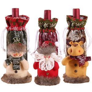Juldekorationer julvinflaska täcker jultomten snögubbe hjortar flaskor stickade tröja täckpåsar ärmmatsal