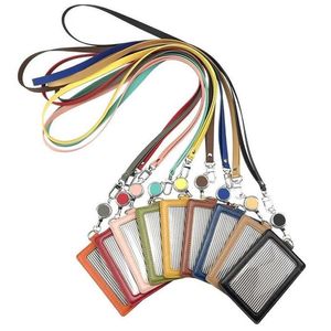 Korthållare Vertikal PU -arbetstäckning för Weomen Girls Personal Anställda Chest ID Tag Office Badge Holder Bus med lanyard258q