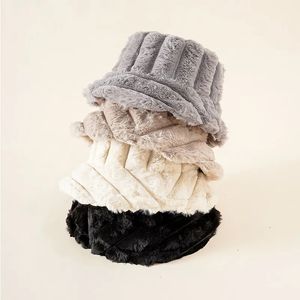 Wide Brim Hats Bucket Winter Plush Unisex Outdoor Casual Wild Warm Hat Soft Velvet Fisherman Cap Streetwear Furry Lady Fashion Present 230927