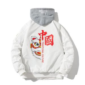 Jaquetas masculinas Inverno Bomber Jaqueta Homens Mulheres Imprimir Jaqueta de Basquete Com Capuz Retro Chinês Leão Solto Casal Casaco Parkas Casual Homens Roupas 230927