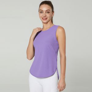 Lu-1283 mulheres colete o pescoço sem mangas lado aberto respirável secagem rápida yoga camisa correndo treinamento solto roupas de fitness esportes tanque top6