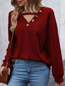 Kvinnors tröjor Fashion Small Shirt 2023 Autumn gränsöverskridande utrikeshandel Europa och Americ Long Sleeve Hollow V-Neck Knitt