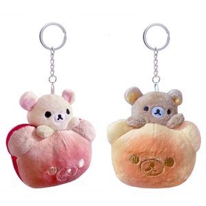 Plysch nyckelringar rilakkuma bröd plysch nyckelring korilakkuma björn kawaii söt väska nyckelringar anime nyckel kedja nyckeling flickor leksaker liten gåva 230926