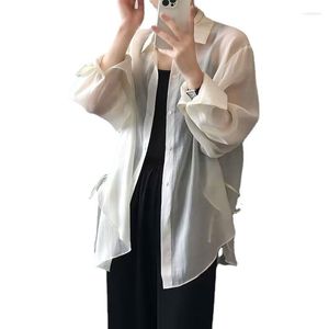 Polos femininos gelo seda proteção solar roupas cardigan verão solto fino e all-matching chiffon topo camisa uv para mulher