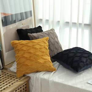 Kissen Weiche Kurze Plüsch Platz Werfen Kissenbezug Moderne Geometrische Jacquard Abdeckung Wohnzimmer Dekor Einfarbig Sofa Pillowslip