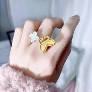 fashion love sweet clover butterfly designer band rings for women mother of pearl cute charm elegant ring wedding jewelry gift