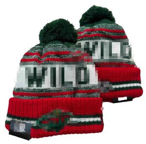 Minnesota Beanie Wild Beanies North American Hockey Ball Team Side Patch Winterwolle Sport Strickmütze Totenkopfmützen