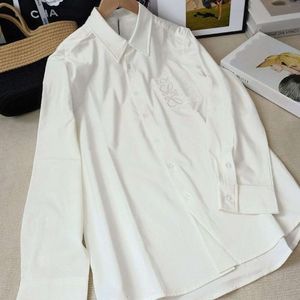 23SS Yeni Kadın Gömlek Loe Tasarımcı Bluz Sonbahar İşlemeli Saf Pamuklu İpek İnce Tahmetli Kumaş Uzun Kollu Gömlek Erkek Kadınlar Konforlu Günlük İş Giysileri