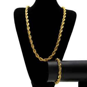 10MM Hip Hop ed Rope Chains Jewelry Set Gold Silver Plated Thick Heavy Long Necklace Bracelet Bangle for Men s Rock Jewelry A182a