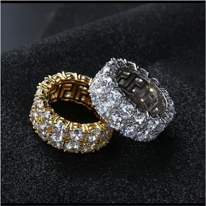 Med sidonsten lyxdesigner Mens Rings Hip Hop Jewelry Iced Out Diamond Ring Wedding Engagement Gold Sier Finger Char262V