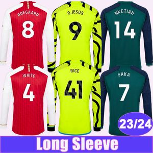 2023 24 SAKA GABRIEL Långärmare Herrfotbollströjor Tierney White G. Jesus Saliba Smith Rowe Home Away 3rd Football Shirts Uniforms