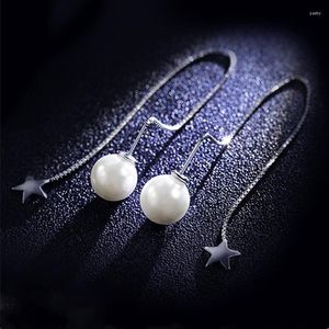 Studörhängen Elegant imitation Pearl Ear Line for Women Wedding Punk Star Silver Color Long Tassel Dangle Bar Statement smycken