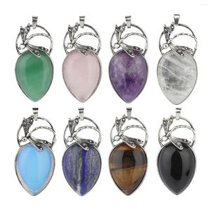 Pendant Necklaces Natural Stone Waterdrop Hollow Dragonfly Charms For Jewelry Making Handmade Necklace Accessories 1pcs/lot 26.5x52x7.5mm