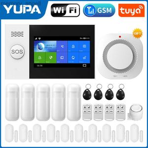 Sistemas de alarme Sem fio Wifi GSM Sistema de alarme de segurança residencial Detector de fumaça Alarme contra roubo com sensor de movimento para Tuya SmartLife APP Alarme residencial YQ230927