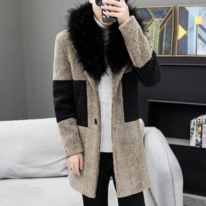 Trench da uomo di lusso grande collo di pelliccia Cappotti invernali da uomo Slim Fit velluto peluche lungo Parka giacche calde 2024 abbigliamento elegante