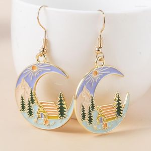 Dangle Earrings Fashion Bohemia Moon House Drop Silver Color Women Female Boho Jewelry Gift For Her Gifts