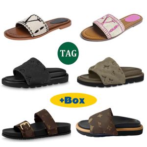 Top Designer arbeitet Sommersandalen Sandalen Strand Slipper Hausschuhe Schwarz-Weiß Flach Anti-Wear Slider Mode Leder Gummi-Schuhmuster Sandalen Sandalen 1 1 Dupe Größe 36-45