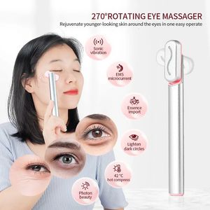 Ansiktsvårdsanordningar 4 i 1 EMS Microcourrent Eye Massager Rödljus Sonic vibration Anti-aging Skin Draw Compress Redge Eye Bags Dark Circles 230927