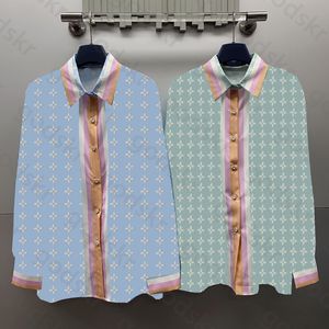 Elegante casual camisa solta feminina designer carta impressão camisa jaqueta de seda gelo manga longa blusa topos