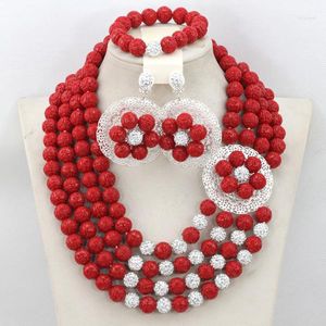 Collana di orecchini set 2023 incredibili collane di perline nigeriane matrimonio perline di corallo bianco gioielli africani CJ477