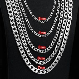 3mm 5mm 6mm 7mm Stainless Steel Flat Curb Cuban Chain Link for Men Women Necklace 45cm-75cm Length with Velvet Bag287n