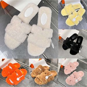 Slides tofflor män kvinnor ull glider hud tofflor mjuka päls sandaler vinter bokstäver varm bekväm fuzzy flicka flip flop toffler 35-42