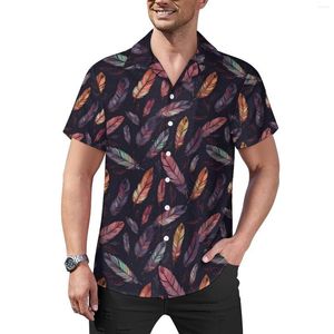 Camisas casuais masculinas camisa de penas coloridas impressão animal férias soltas verão retro blusas mangas curtas design roupas de grandes dimensões