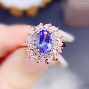 Küme halkaları doğal gerçek mavi tanzanit yüzüğü mücevher başına lüks stil 6 8mm 1.4ct taş 925 Sterling Gümüş Fine J238253