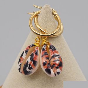 Dangle Chandelier Leopard Seashell Brinco Dangle Earings para Mulheres Boho Jóias Trendy Beach Shell Brincos Círculo de Aço Inoxidável Dh0Ll