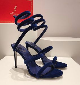 Rene Caovilla Cleo Ayakkabı Yaz Kadın Yılan Şeklinde Sandalet Orijinal Deri Ayak Pist Partisi Moda Topuk Sandalet Tasarım Sandalet Orijinal Kutu