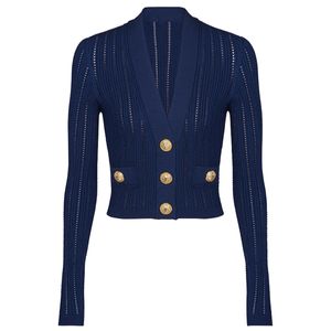 916 2023 Runway Autunno Marca stesso stile maglione cardigan a maniche lunghe scollo a V nero blu abiti di moda donna di alta qualità oulaidi