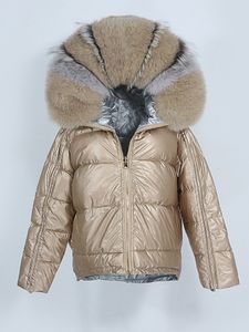 Mulheres Down Parkas OFTBUY Jaqueta de Inverno Mulheres Casaco de Pele Real Gola de Pele Natural Solta Curto Casaco Sliver Pato Branco Ambos os Lados Desgaste 230926