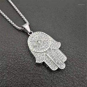 Pendanthalsband Dropship Classic Hand of Fatima Hamsa halsband hängande silverfärgkedja palm uttalande smycken för kvinnor dropp269d