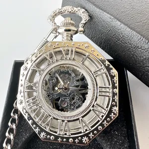 Wytłoczony pusty zegarek mechaniczny Octagon Silver Roman Mechanical Pocket Watches