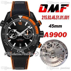 OMF Cal A9900 Cronografo automatico da uomo Orologio in acciaio PVD Nero Arancione Lunetta sabbiata e quadrante Cinturino in gomma di nylon 215 92 46 51 0280x