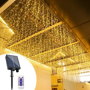 300 LED Solar Icicle Lights 8 Modes Waterproof Solar Powered String Lights for Xmas Tree Patio Yard Garden Wedding Party House Eaves Roof Decorations