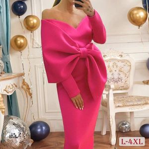 Abiti taglie forti Abito elegante da donna 4XL Rosa dolce da donna con spalle scoperte Festa di nozze con fiocco Vestido di compleanno femminile