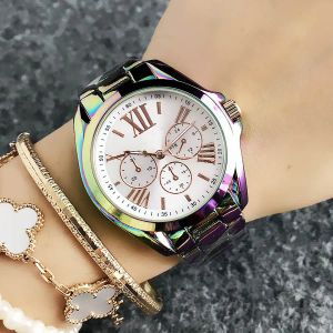 MKK Hot Sale Fashion M design Brand Watches women Girl 3 Dials colorful style Metal steel band Quartz Wrist Watch women watch designer Wholesale Free Shipping