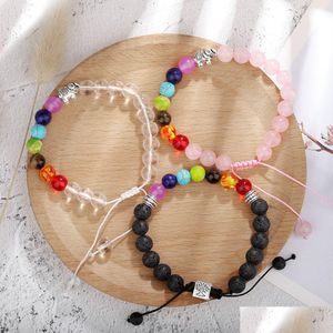 Braccialetti con ciondoli Moda 7 Colorf Fossili del vento Chakra Perline di pietra naturale Bracciale Yoga Lega di metallo Placcato argento Elefante per le donne Drop Dhdlv