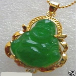 Hela billiga nya guldpläterade Green Jade Buddha Pendant Necklace265f