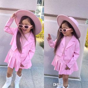 Fall Baby Girls Clothes Skirt Set Fashion Kids Tracksuit Two Piece Set Long Sleeve Blazer Coat And Pleated Dress Toddler Children 2pcs Clothing Outfits 1-8Y