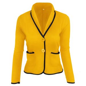 Women's Suits Blazers S-6XL Women Yellow Casual Lapel Short Blazers Single Breasted Solid Colors Office Work Suits Woman Plus Size Cotton Blazer 230927