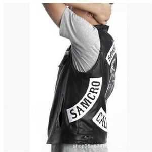 2019 New Fashion Sons Of Anarchy Embroidery Leather Rock Punk Vest Cosplay Costume Black Color Motorcycle Sleeveless Jacket Y0913314B