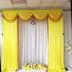 Curtain 2023 July Arrival Yellow Color Ice Silk 3mx3m With Tassels Swags Drapes Only Wedding Backdrop Decortaion