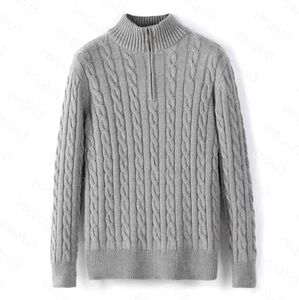 Mens Sweater Inverno Fleece Grosso Meio Zíper Alto Pescoço Quente Pulôver Qualidade Slim Knit Lã Designer Tricô Casual Jumpers Zip Marca Design Avançado 885ess