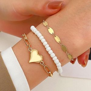 Bangle 3pcs/set Fashion Heart Chain Bracelets For Women Trend Gold Color Bead Bracelet Trendy Woman Christmas Gifts Jewelry