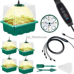 Grow Lights Bandejas iniciais de sementes de plantas Bandejas de cultivo de estufa com furos 12 células por bandeja Bandeja de kit inicial de sementes com luz de crescimento 5 pacotes YQ230927